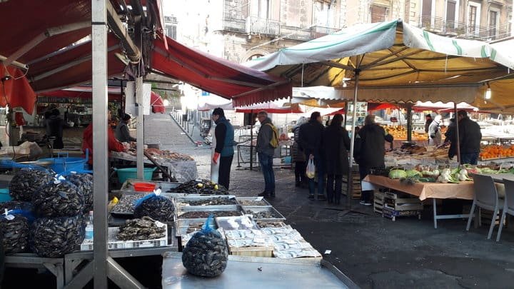 A ’Piscarìa, the historic fish market of Catania, located a few steps from Piazza Duomo.