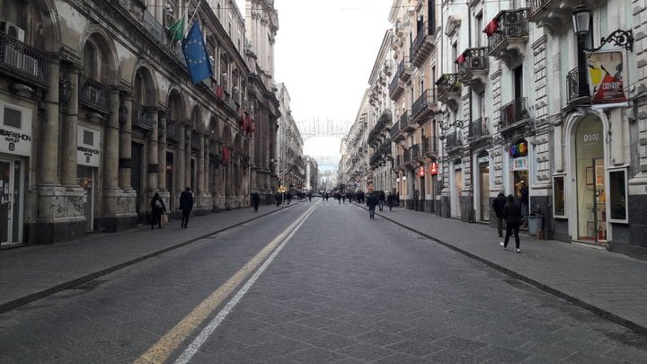 Via Etnea, the most important street in the historic center of Catania.