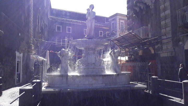 The Amenano Fountain, in the heart of the historic center of Catania.