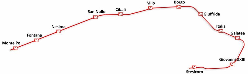 La mappa della metropolitana di Catania con tutte le fermate