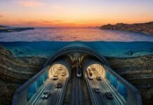Un tunnel sottomarino tra Sicilia e Tunisia: il mega progetto da 40 miliardi che cambierà il Mediterraneo Rappresentazione grafica del tunnel sottomarino tra Sicilia e Tunisia