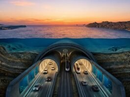 Un tunnel sottomarino tra Sicilia e Tunisia: il mega progetto da 40 miliardi che cambierà il Mediterraneo Rappresentazione grafica del tunnel sottomarino tra Sicilia e Tunisia
