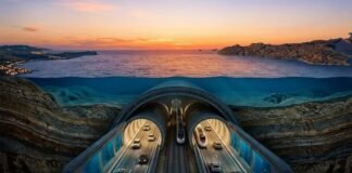 Un tunnel sottomarino tra Sicilia e Tunisia: il mega progetto da 40 miliardi che cambierà il Mediterraneo Rappresentazione grafica del tunnel sottomarino tra Sicilia e Tunisia