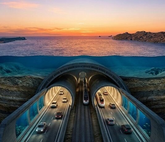 Un tunnel sottomarino tra Sicilia e Tunisia: il mega progetto da 40 miliardi che cambierà il Mediterraneo Rappresentazione grafica del tunnel sottomarino tra Sicilia e Tunisia