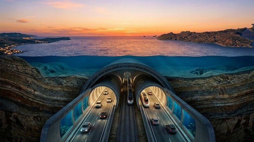 Rappresentazione grafica del tunnel sottomarino tra Sicilia e Tunisia